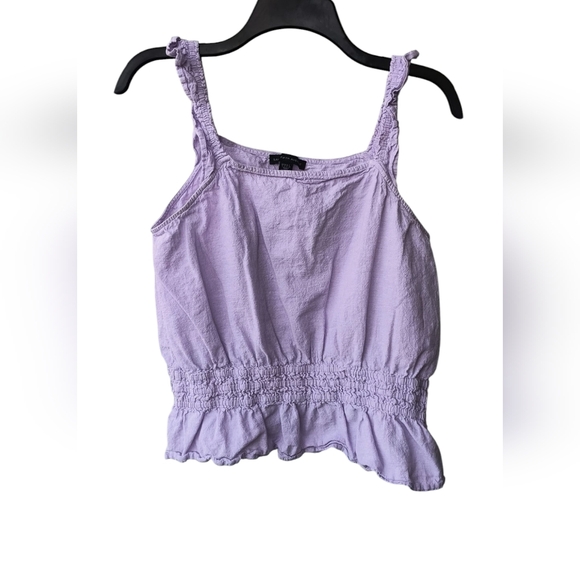 Saks Fifth Avenue Lavender Linen/Cotton Blend Smocked Ruffled Spring Camisole L - Picture 1 of 7